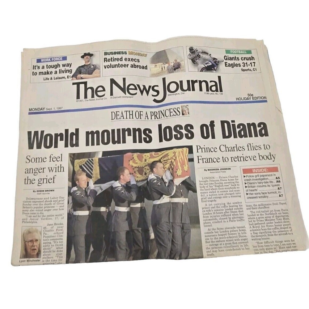 Vintage The News Journal Newspaper September 1997 Princess Diana Death Car Crash